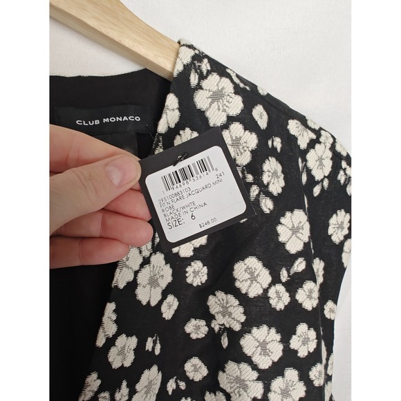 Club Monaco Fit & Flare‎ Jacquard Mini Dress Floral Black White Cream 6 New - Picture 7 of 11